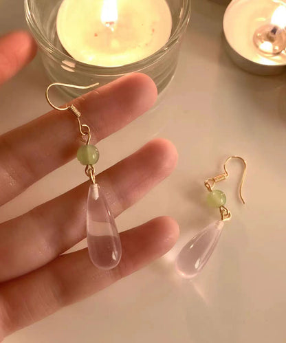 Skinny Pink Sterling Silver Drip Chalcedony Jade Drop Earrings TW1031 - fabuloryshop