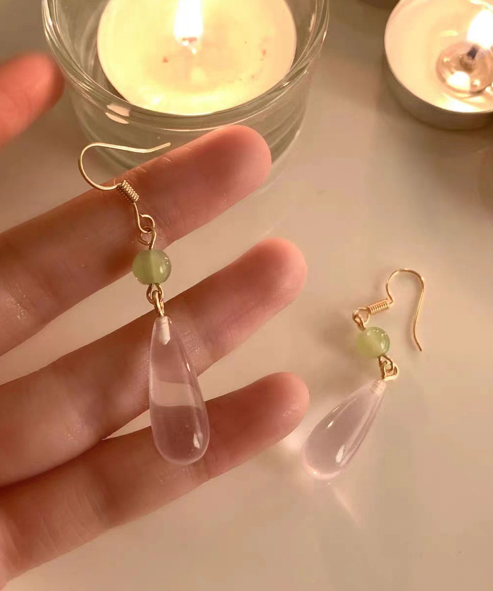 Skinny Pink Sterling Silver Drip Chalcedony Jade Drop Earrings Ada Fashion