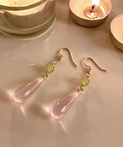 Skinny Pink Sterling Silver Drip Chalcedony Jade Drop Earrings TW1031 - fabuloryshop