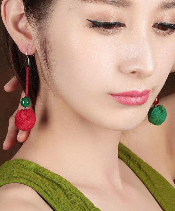 Skinny Red Sterling Silver Agatse Fabric Drop Earrings LY2050 - fabuloryshop