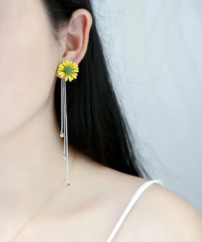 Skinny White Overgild Little Daisy Drop Earrings Ada Fashion