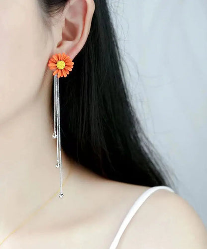 Skinny White Overgild Little Daisy Drop Earrings Ada Fashion