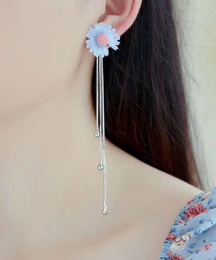 Skinny White Overgild Little Daisy Drop Earrings Ada Fashion