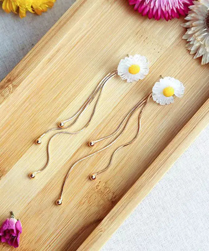 Skinny White Overgild Little Daisy Drop Earrings Ada Fashion