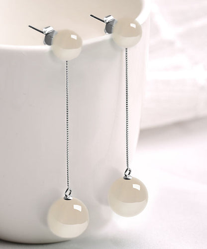 Skinny White Sterling Silver White Agate Drop Earrings TW1020 - fabuloryshop