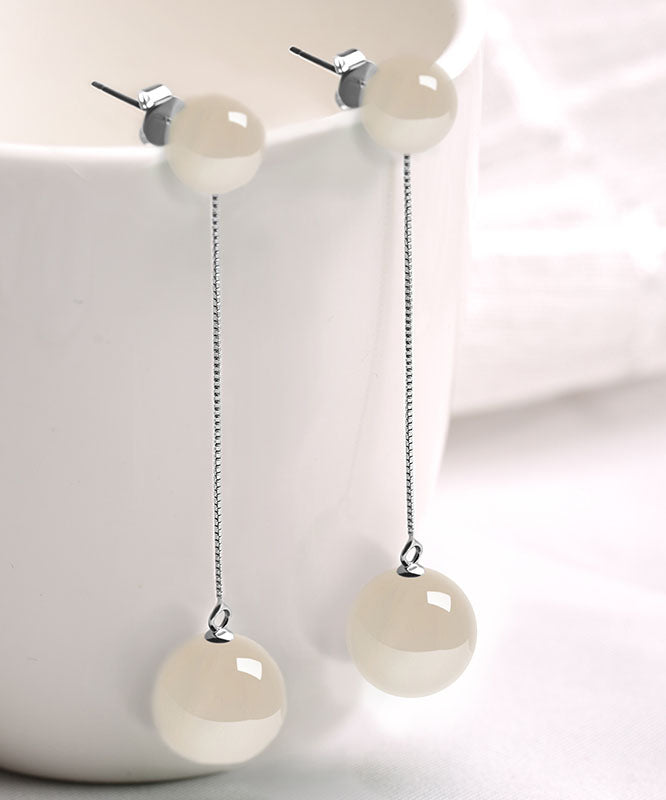 Skinny White Sterling Silver White Agate Drop Earrings Ada Fashion