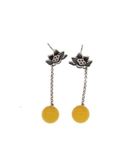 Skinny Yellow Sterling Silver Chalcedony Lotus Drop Earrings LY2315 - fabuloryshop