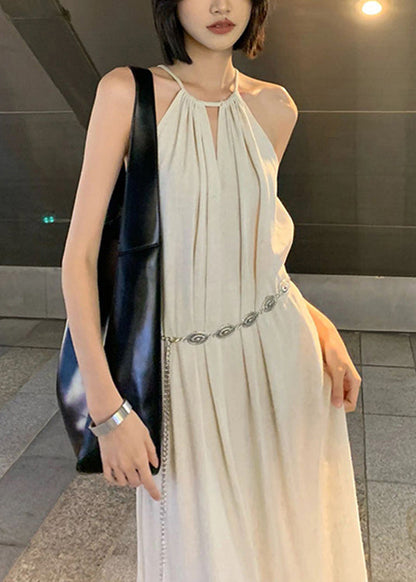 Slim Fit Apricot Tie Waist Solid Holiday Maxi Dress Summer LY2713 - fabuloryshop