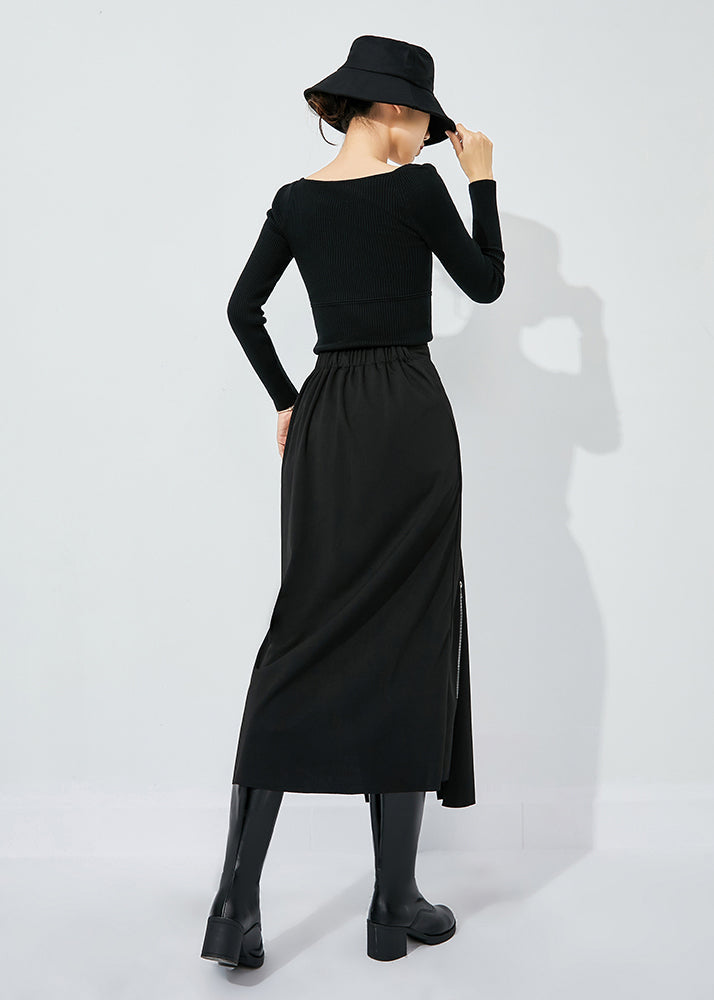 Slim Fit Black High Waist Zippered Side Open A Line Skirt Summer LY0818 - fabuloryshop