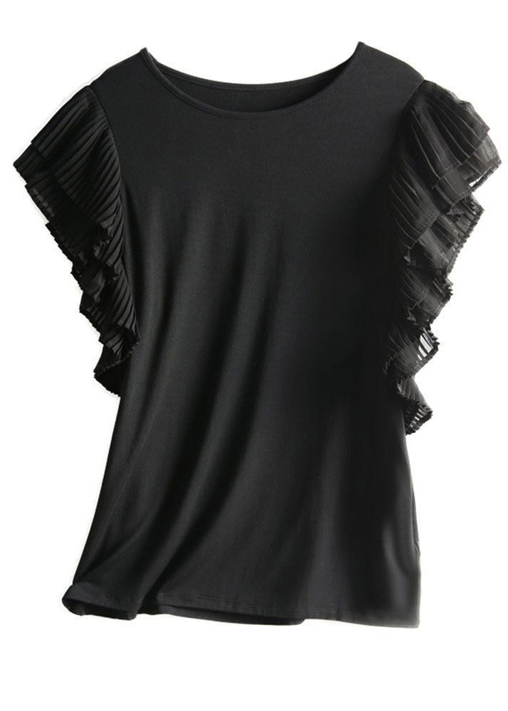 Slim Fit Black O-Neck Patchwork T Shirt Short Sleeve LY2187 - fabuloryshop