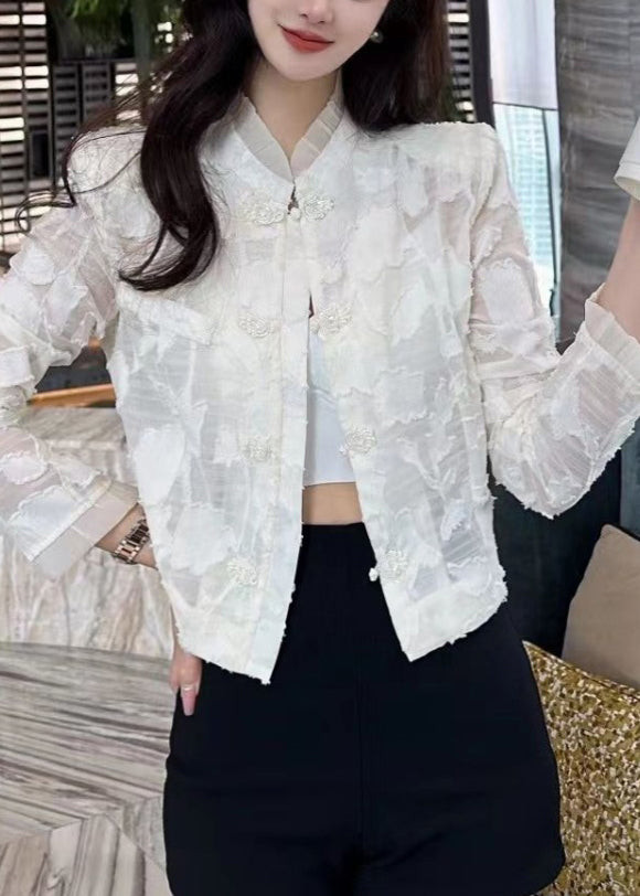 Slim Fit Black Stand Collar Embroideried Lace UPF 50+ Coats Long Sleeve Ada Fashion