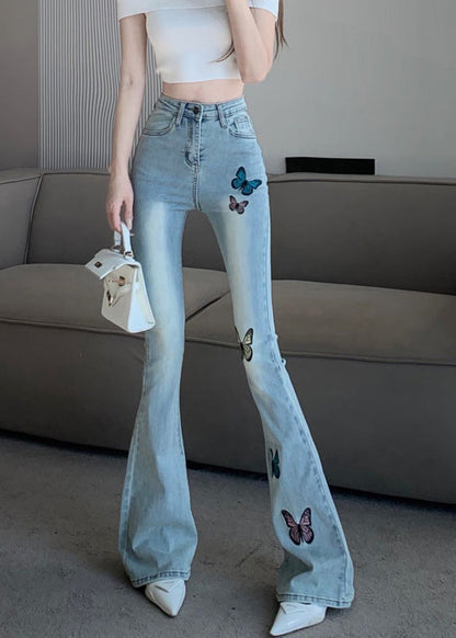 Slim Fit Blue Embroideried Flared Trousers Summer TY1024 - fabuloryshop