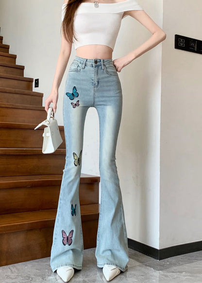 Slim Fit Blue Embroideried Flared Trousers Summer TY1024 - fabuloryshop