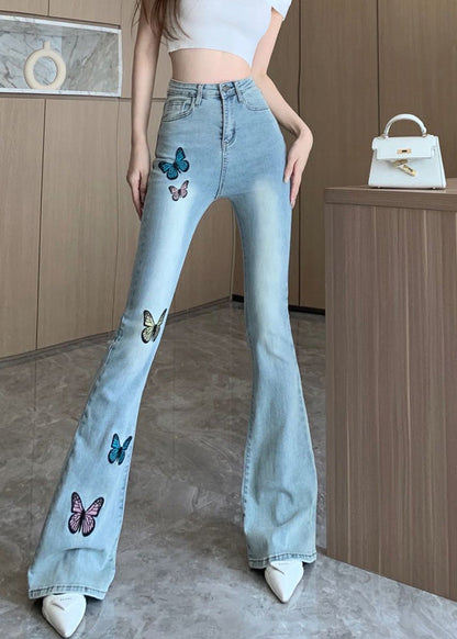 Slim Fit Blue Embroideried Flared Trousers Summer TY1024 - fabuloryshop