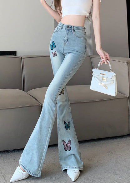 Slim Fit Blue Embroideried Flared Trousers Summer TY1024 - fabuloryshop