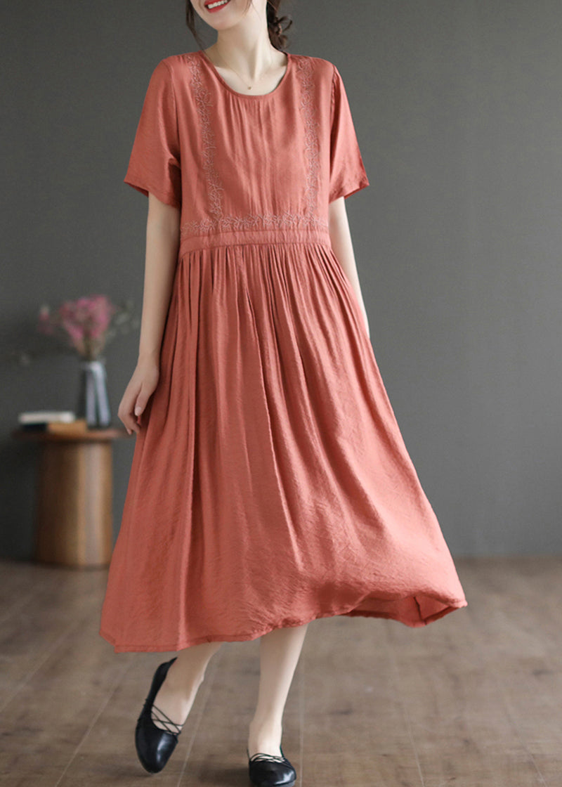 Slim Fit Orange Embroideried Cotton Dresses Summer LY5359 - fabuloryshop