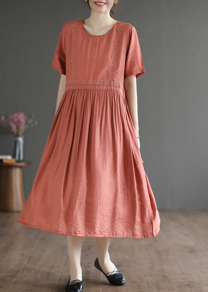 Slim Fit Orange Embroideried Cotton Dresses Summer LY5359 - fabuloryshop