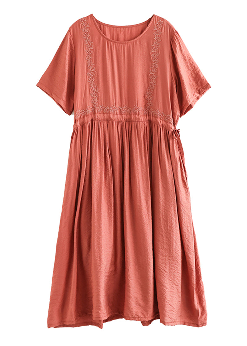 Slim Fit Orange Embroideried Cotton Dresses Summer LY5359 - fabuloryshop