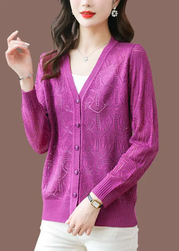 Slim Fit Purple Button Thin Ice Size Knit Cardigan Summer Ada Fashion