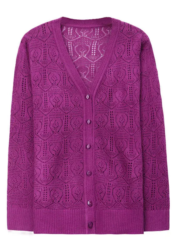 Slim Fit Purple Button Thin Ice Size Knit Cardigan Summer Ada Fashion