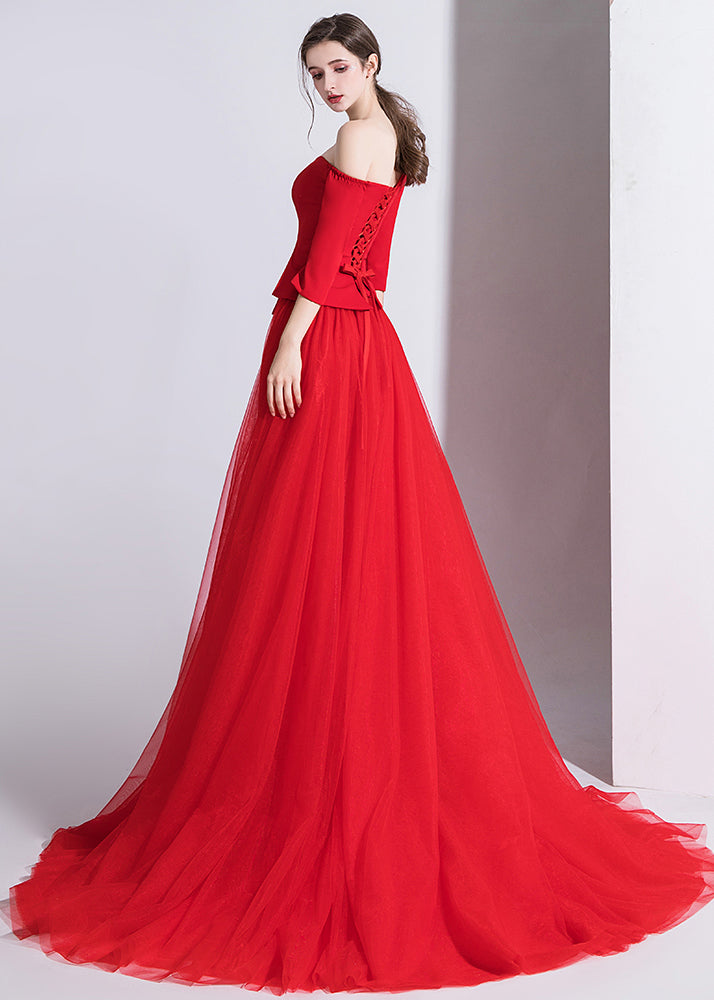 Slim Fit Red Asymmetrical Tulle Patchwork Three Pieces Set Fall Ada Fashion