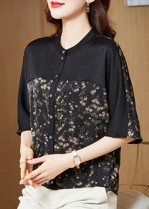 Small Floral Print Patchwork Silk T Shirts O Neck Summer LC0239 - fabuloryshop