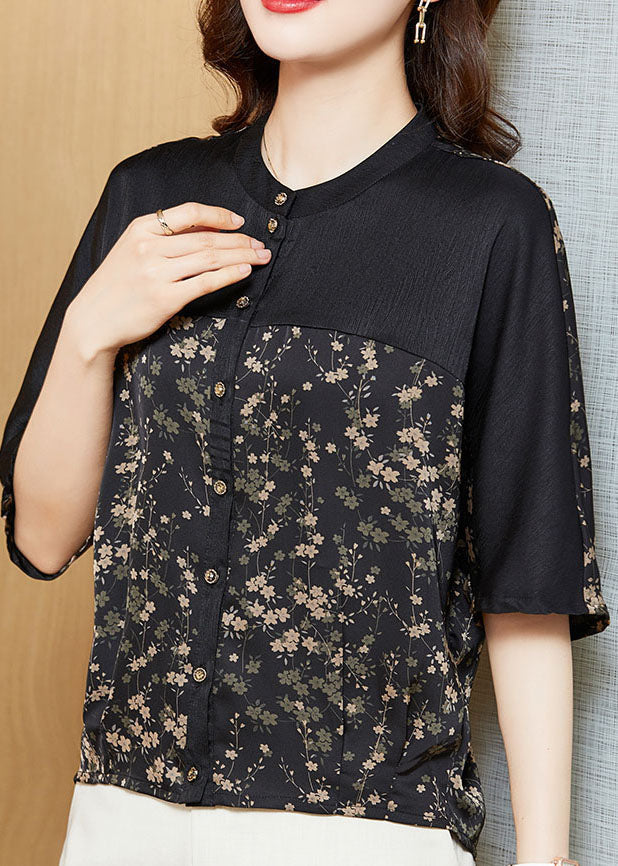 Small Floral Print Patchwork Silk T Shirts O Neck Summer LC0239 - fabuloryshop