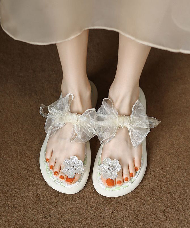 Soft Platform Thong Sandals White Bow Slide Sandals LY4312 - fabuloryshop