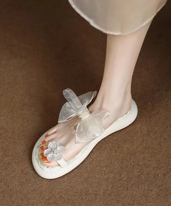 Soft Platform Thong Sandals White Bow Slide Sandals LY4312 - fabuloryshop