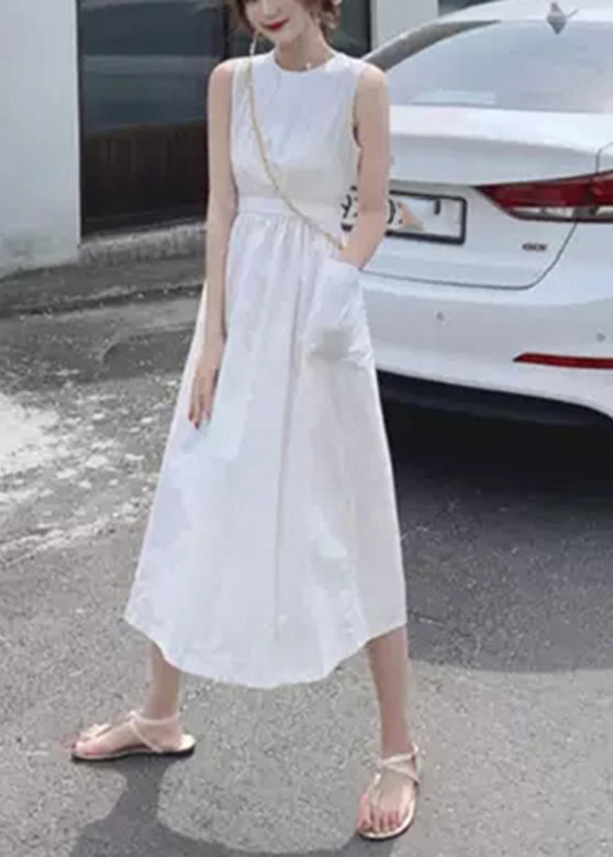 Solid Button Pocket Drawstring Show Waist Sleeveless Maxi Dress LC0034 - fabuloryshop