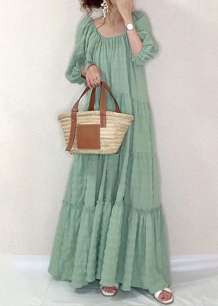 Solid Square Collar Ruffle Casual Maxi Dress Light Green LC0022 - fabuloryshop