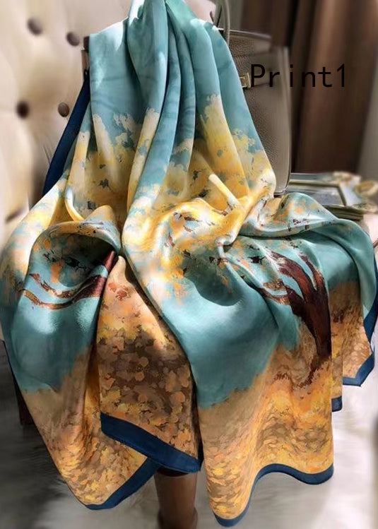 Spring And Autumn Print Silk Scarf And Shawl Dual Use Ada Fashion