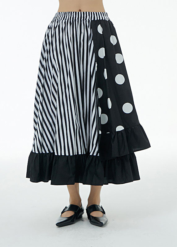Striped Patchwork Cotton Skirt Ruffled Elastic Waist Summer LY1228 - fabuloryshop