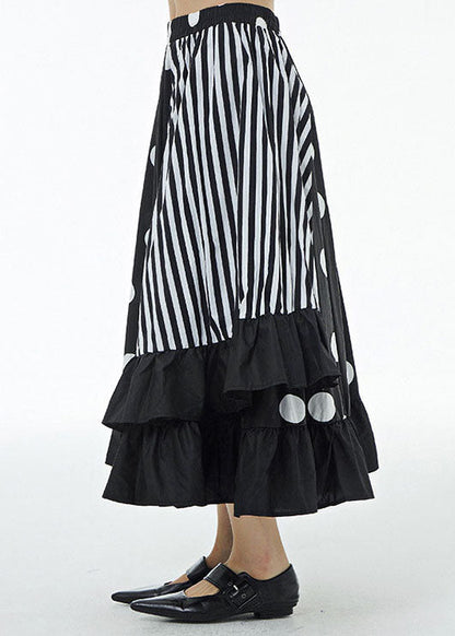 Striped Patchwork Cotton Skirt Ruffled Elastic Waist Summer LY1228 - fabuloryshop