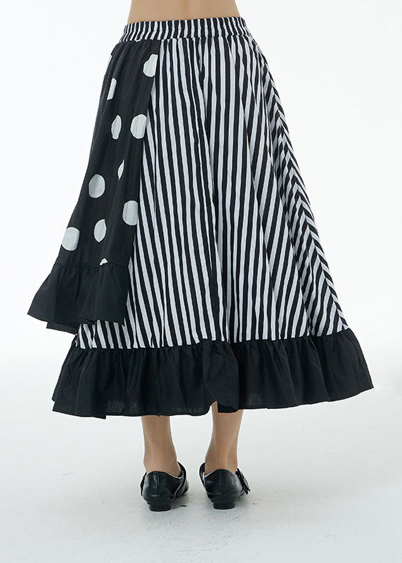 Striped Patchwork Cotton Skirt Ruffled Elastic Waist Summer LY1228 - fabuloryshop