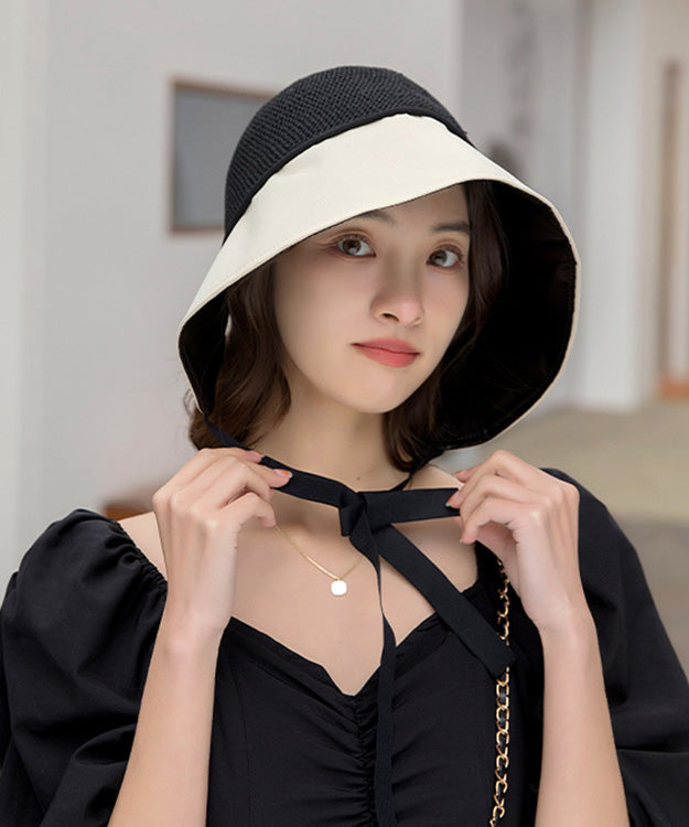 Style Beige Black Patchwork Neck TIie Bucket Hat LY542 - fabuloryshop