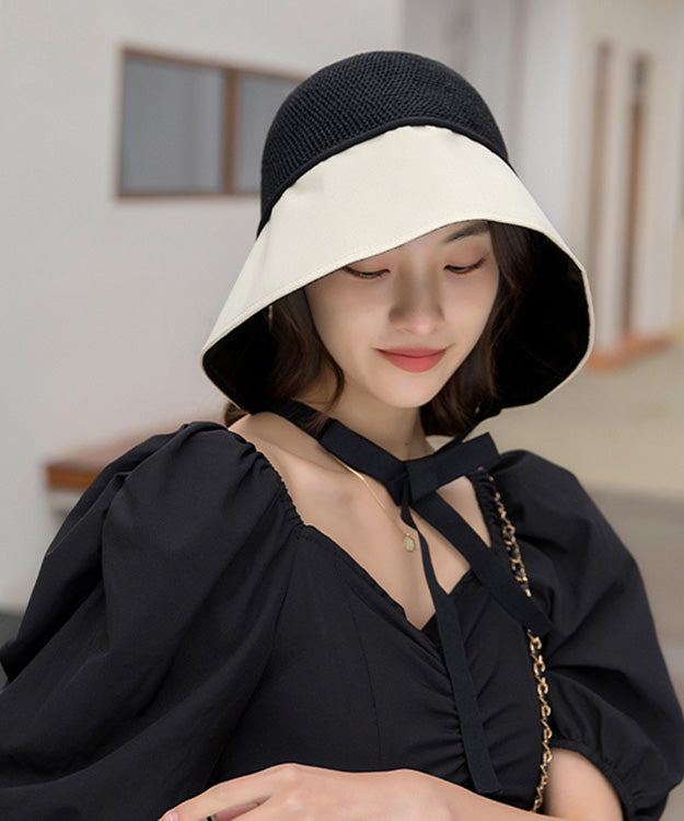 Style Beige Black Patchwork Neck TIie Bucket Hat LY542 - fabuloryshop