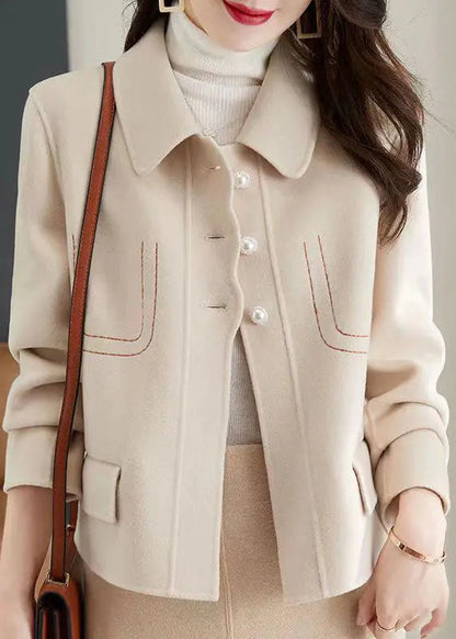 Style Beige Peter Pan Collar Patchwork Woolen Jacket Fall Ada Fashion