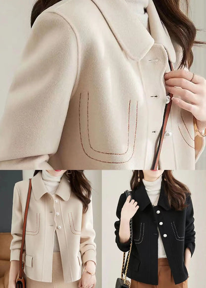 Style Beige Peter Pan Collar Patchwork Woolen Jacket Fall Ada Fashion