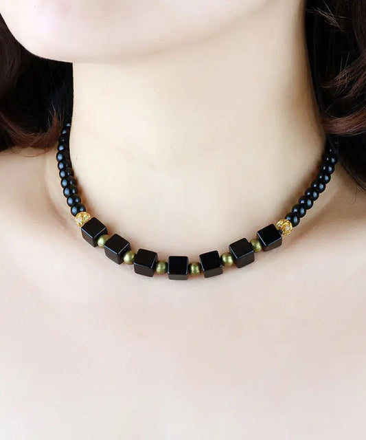 Style Black Agate Gratuated Bead Necklace Ada Fashion
