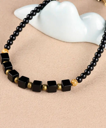 Style Black Agate Gratuated Bead Necklace Ada Fashion