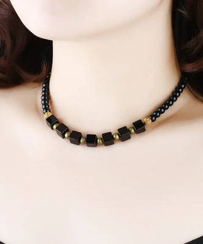 Style Black Agate Gratuated Bead Necklace Ada Fashion