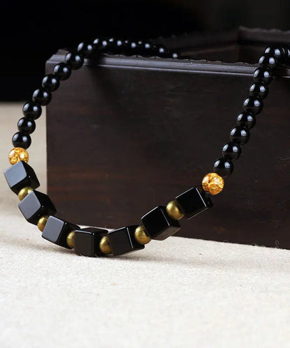 Style Black Agate Gratuated Bead Necklace Ada Fashion