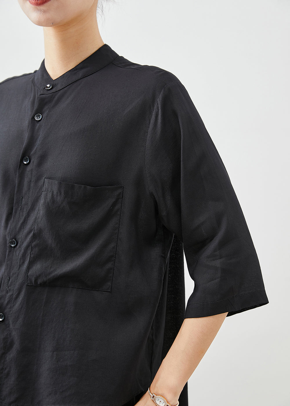 Style Black Asymmetrical Patchwork Linen Silk Two Pieces Set Fall Ada Fashion