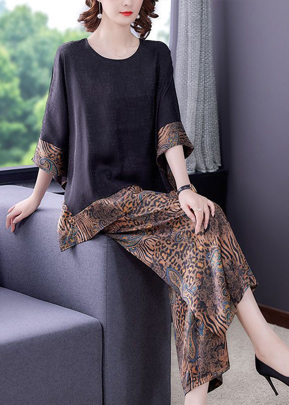 Style Black Oversized Patchwork Print Silk Two Pieces Set Summer LY2670 - fabuloryshop