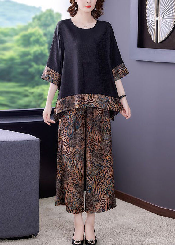 Style Black Oversized Patchwork Print Silk Two Pieces Set Summer LY2747 - fabuloryshop