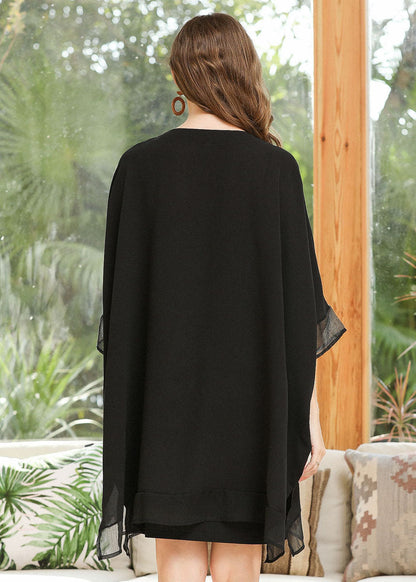 Style Black Oversized Zip Up Pockets Chiffon Coat Batwing Sleeve LY0254 - fabuloryshop