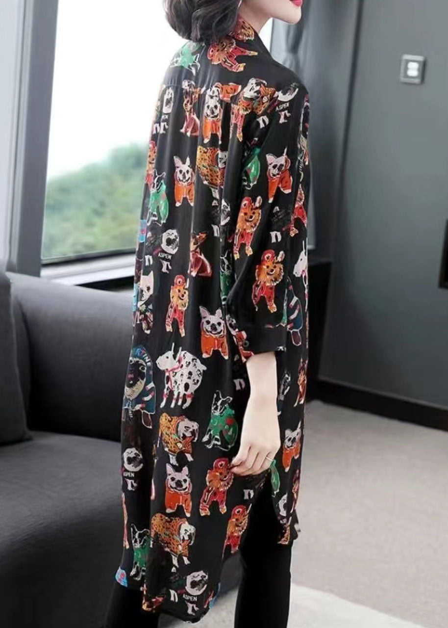 Style Black Peter Pan Collar Animal Print Patchwork Chiffon Shirts Summer LY6733 - fabuloryshop