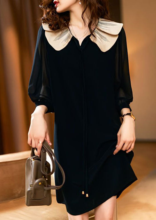 Style Black Peter Pan Collar Patchwork Chiffon Dress Spring LY3865 - fabuloryshop