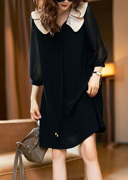 Style Black Peter Pan Collar Patchwork Chiffon Dress Spring LY3865 - fabuloryshop